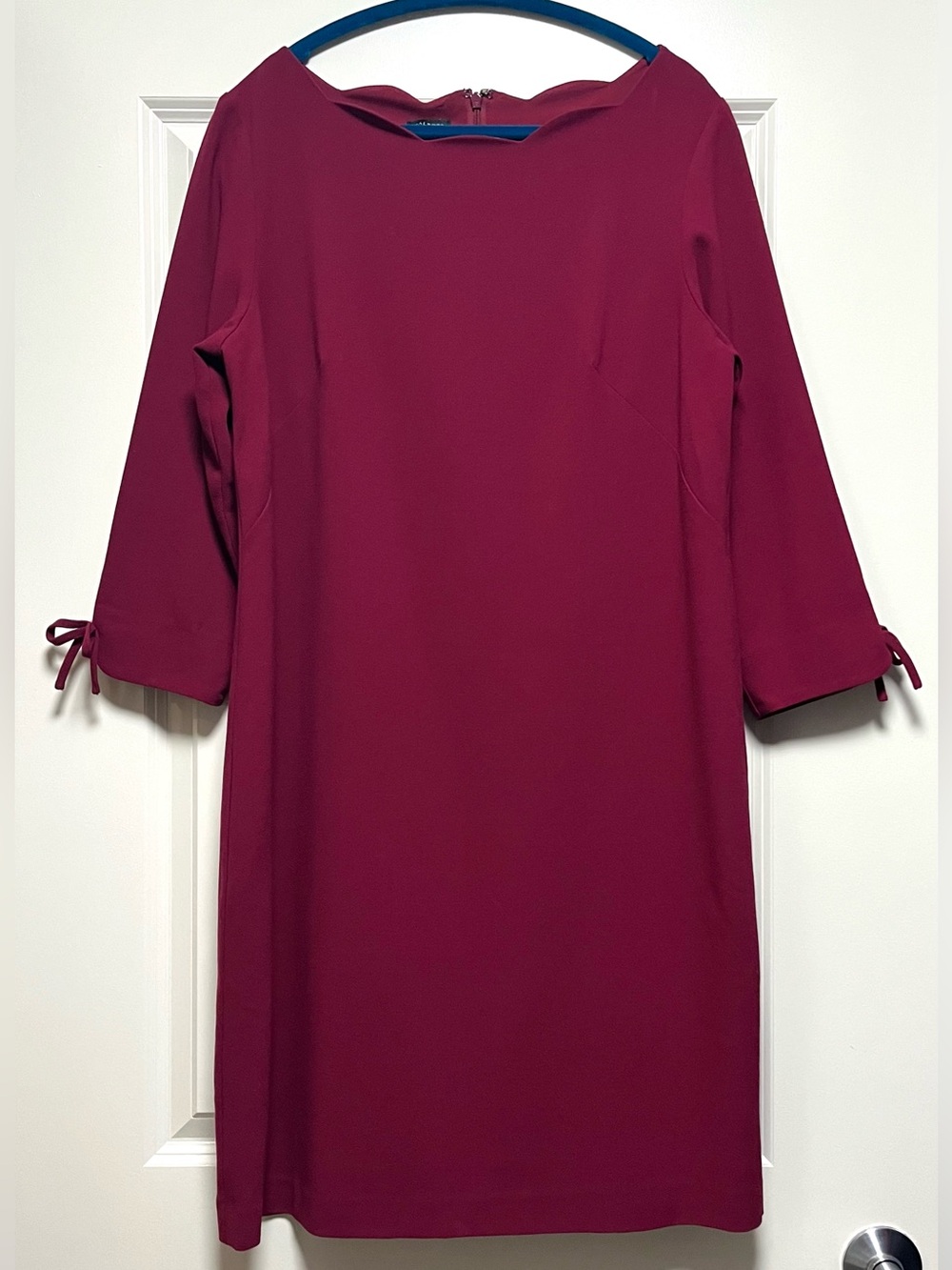 Talbots Scalloped Neck 3/4 Sleeve Dress Cute Retro Feminine Romantic Magenta 14